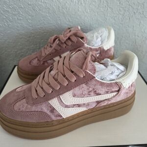 Steve Madden Pink Velvet Platform Sneakers with Cream Accents